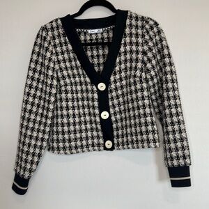 Dex black and white button up v neck cardigan size Small